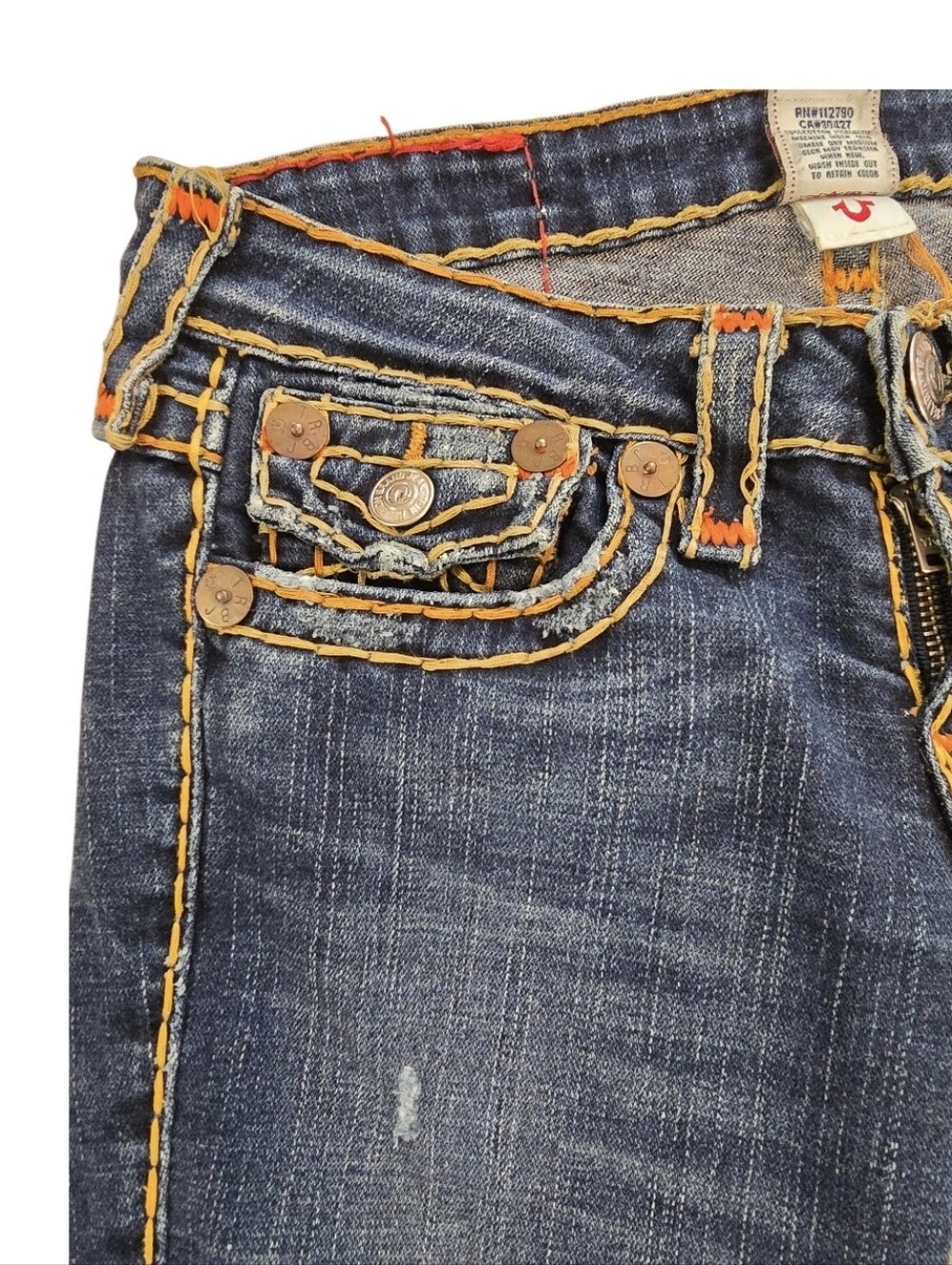True Religion Joey Bootcut Jeans Women's 26 Dark Wash Flap Pocket Low Rise Y2K - Picture 11 of 16